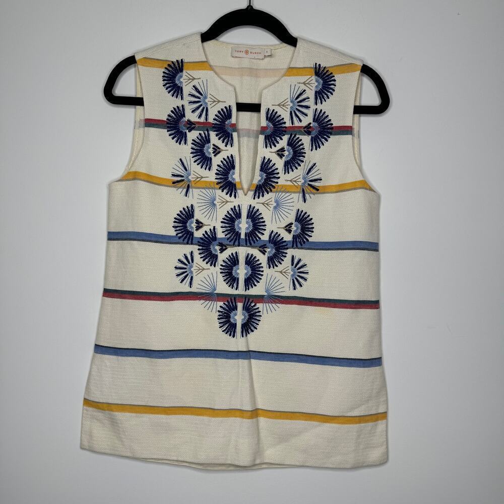 Tory Burch Striped Avery Sleeveless Top 0 - Picture 3 of 8